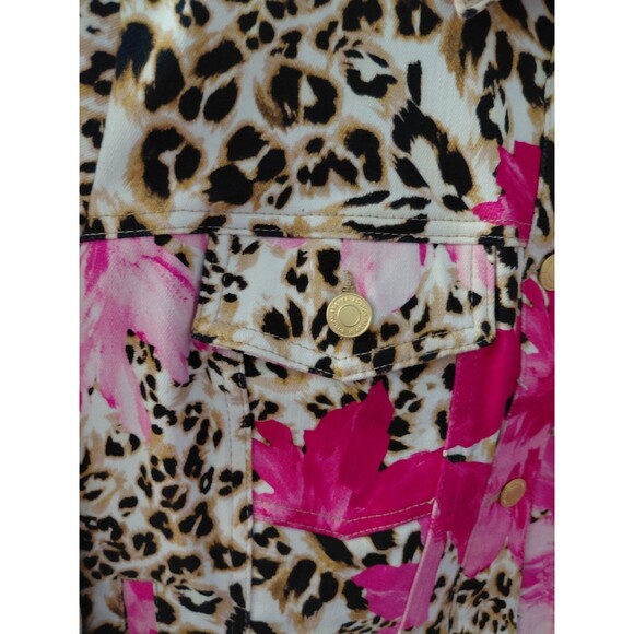 Boston Proper Jean Jacket Women's Size Medium Long Sleeve Floral Leopard Print - Picture 2 of 13